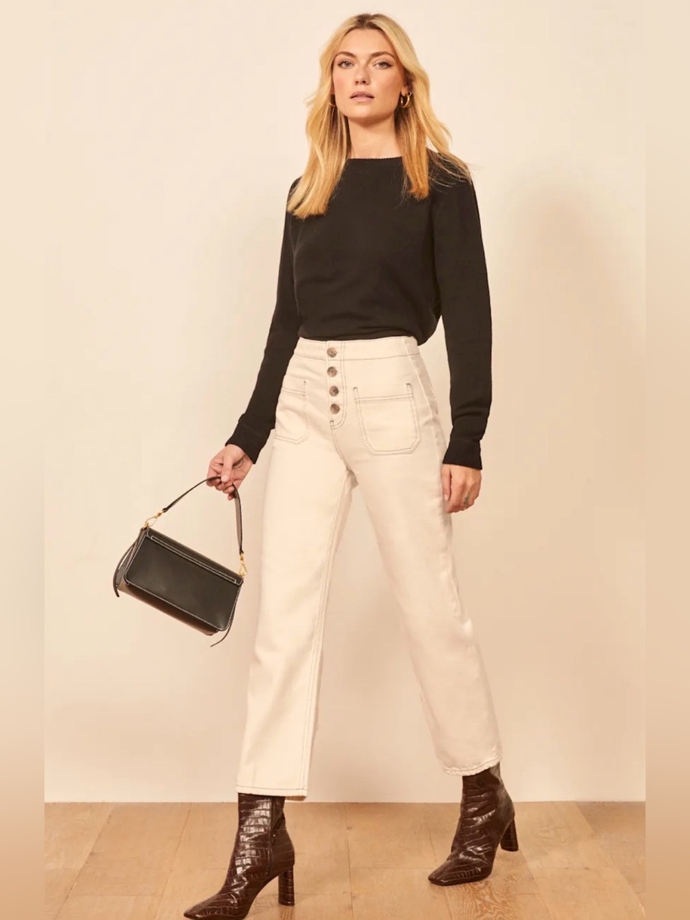 Reformation Eloise High Rise Wide Leg Jeans in Ivory - Size 28